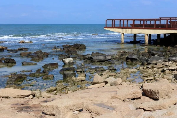 Pierres Sur Côte Méditerranéenne Dans Nord Israël — Photo