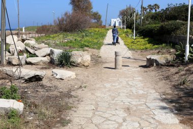 Israil 'de Akdeniz kıyılarında küçük bir kasabada peyzaj 