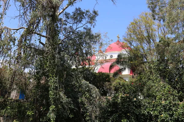 Iglesia Los Apóstoles Parque Nacional Cafarnaúm Orillas Del Lago Kinneret — Foto de Stock