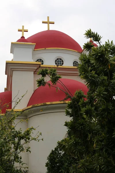 Iglesia Los Apóstoles Parque Nacional Cafarnaúm Orillas Del Lago Kinneret — Foto de Stock