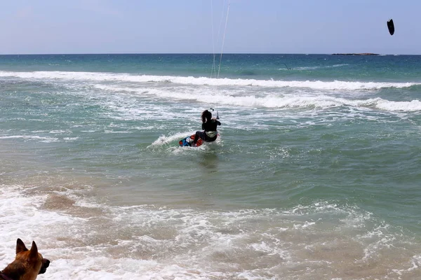 kiteboarding - riding the waves in the Mediterranean on special light boards and wings