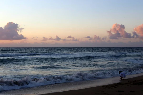 Zon Zet Horizon Aan Middellandse Zee Het Noorden Van Israël — Stockfoto