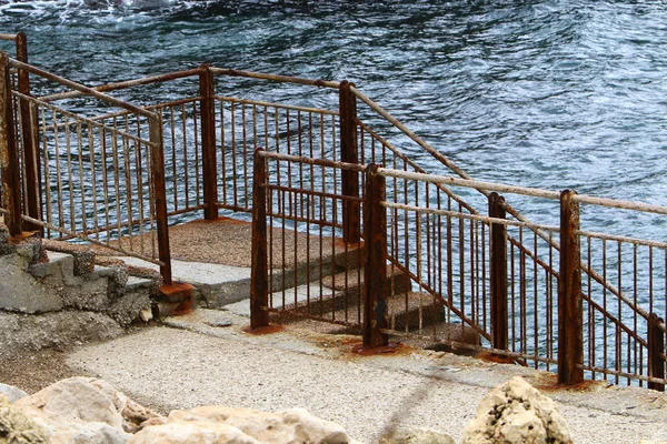 Clôture Métallique Sur Les Rives Méditerranée Dans Nord Israël — Photo