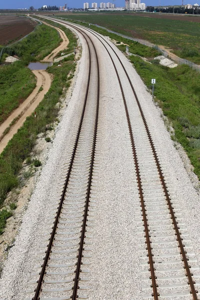 Rotaie Ferroviarie Traversine Posate Nel Nord Dello Stato Israele — Foto Stock