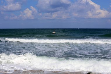 Sörf - özel ışık kurullarında Akdeniz dalgaları sürme. 