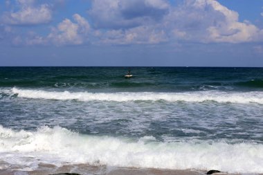 Sörf - özel ışık kurullarında Akdeniz dalgaları sürme. 
