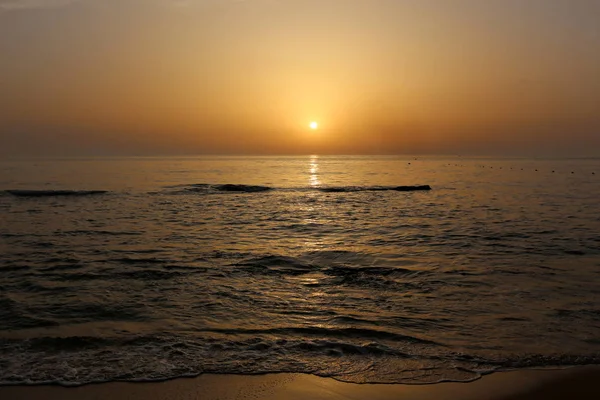 Sun Sets Horizon Mediterranean Sea Northern Israel Ends Day — Stock Photo, Image