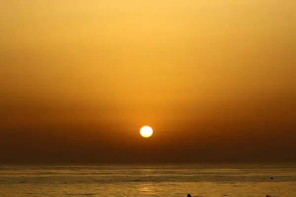 Sun Sets Horizon Mediterranean Sea Northern Israel Ends Day — Stock Photo, Image