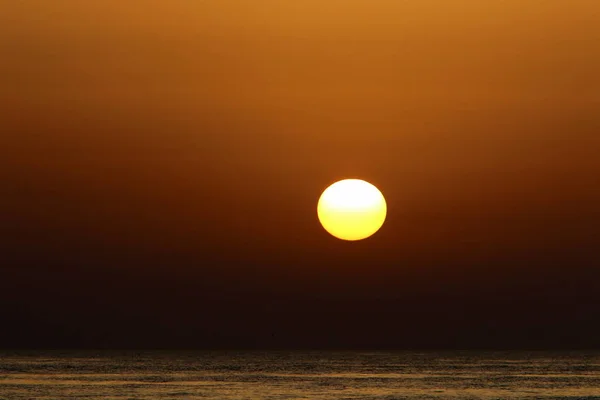 Sol Põe Sobre Horizonte Mar Mediterrâneo Norte Israel Termina Dia — Fotografia de Stock