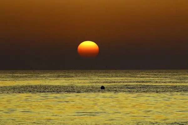 Soleil Couche Sur Horizon Sur Mer Méditerranée Dans Nord Israël — Photo