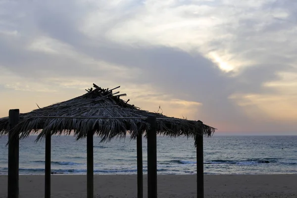 Sol Põe Sobre Horizonte Mediterrâneo Norte Israel Termina Dia — Fotografia de Stock