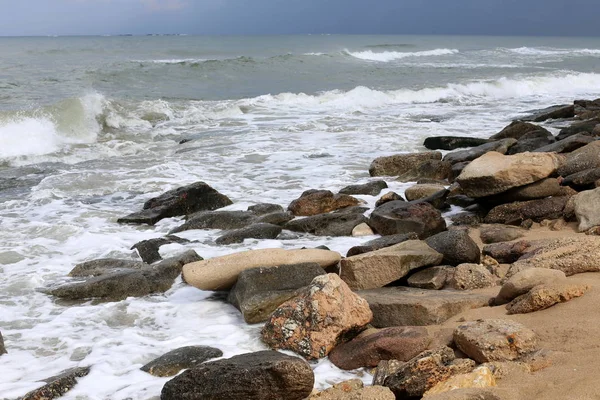 Piedras Conchas Encuentran Las Orillas Del Mediterráneo Norte Israel — Foto de Stock