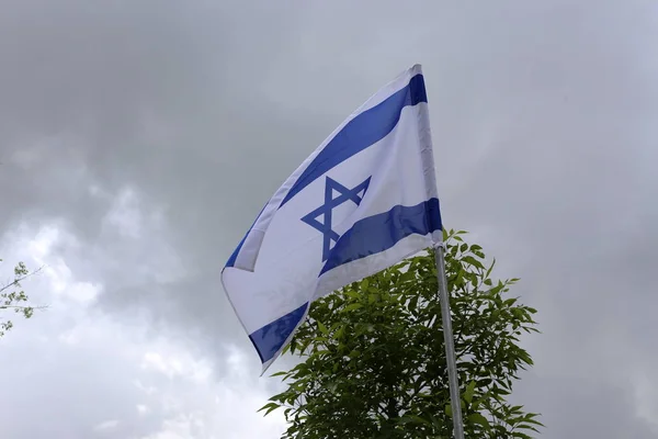 Blue White Star David Flag Israel Develops Wind — Stock Photo, Image