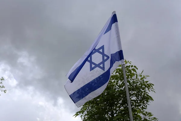 Blue White Star David Flag Israel Develops Wind — Stock Photo, Image