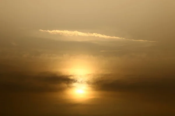 Sol Pone Sobre Horizonte Mar Mediterráneo Norte Israel — Foto de Stock