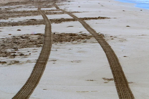 Voetafdrukken Het Zand Aan Oevers Van Middellandse Zee Het Noorden — Stockfoto