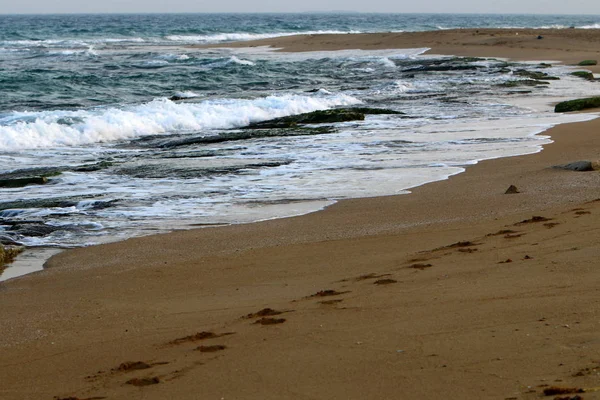 Footprints Sand Shores Mediterranean North State Israel — Stock Photo, Image