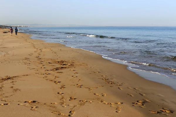 Fot Avtryck Sanden Stränderna Medelhavet Norra Delen Staten Israel — Stockfoto