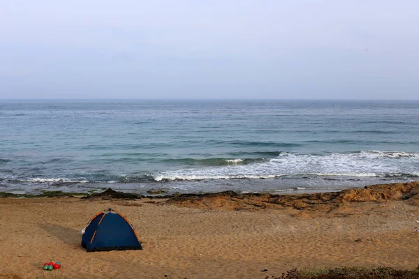 Tourist Tent Mediterranean Coast North Israel — Stock Photo, Image