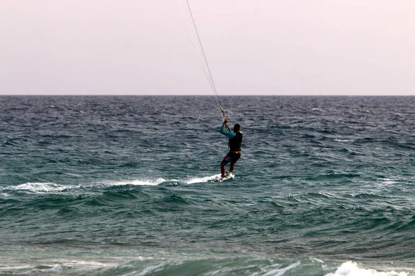 Man Doing Sports Shores Mediterranean Northern Israel — Stock Photo, Image