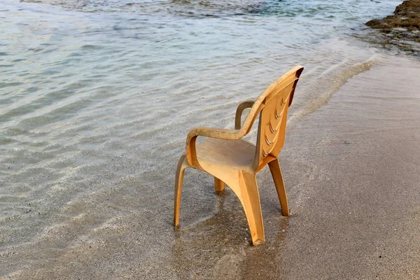 Chaise Longue Sur Les Rives Méditerranée Dans Nord Israël — Photo