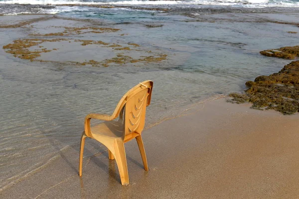 Cadeira Lounge Nas Margens Mediterrâneo Norte Israel — Fotografia de Stock