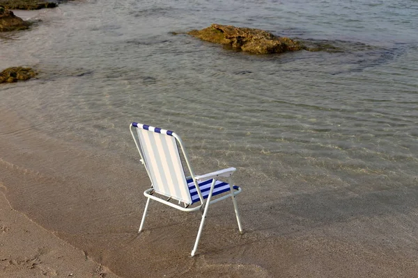 Chaise Longue Sur Les Rives Méditerranée Dans Nord Israël — Photo