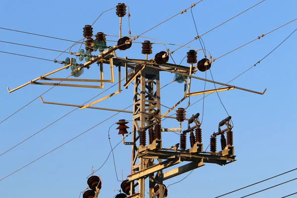 Fios Elétricos Suporte Para Qual Eletricidade Norte Israel — Fotografia de Stock