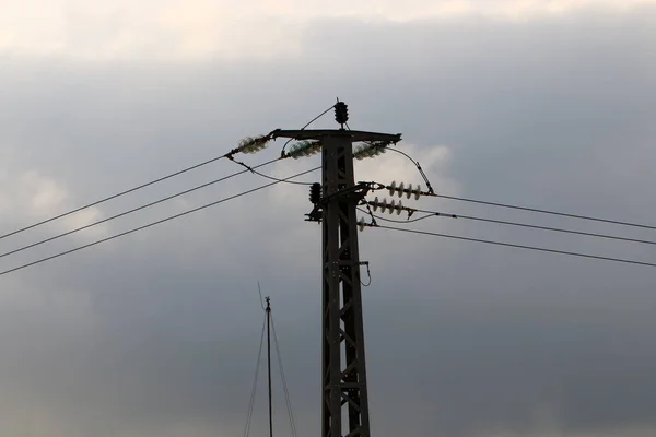 Fios Elétricos Suporte Para Qual Eletricidade Norte Israel — Fotografia de Stock