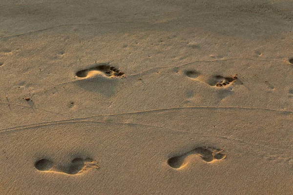 footprints in the sand on the shores of the Mediterranean in the north of the state of Israel