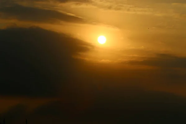 Early Morning Sunrise Cloudy Sky Shores Mediterranean Sea Israel — Stock Photo, Image