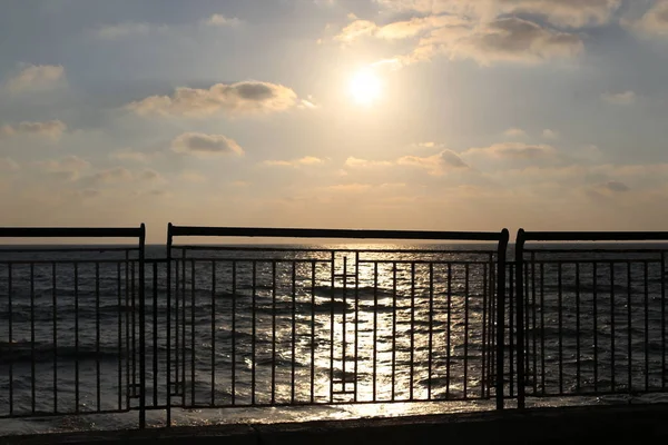 Soleil Couche Sur Horizon Sur Les Rives Mer Méditerranée Nord — Photo