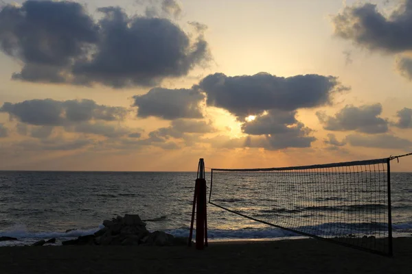 Soleil Couche Sur Horizon Sur Les Rives Mer Méditerranée Nord — Photo