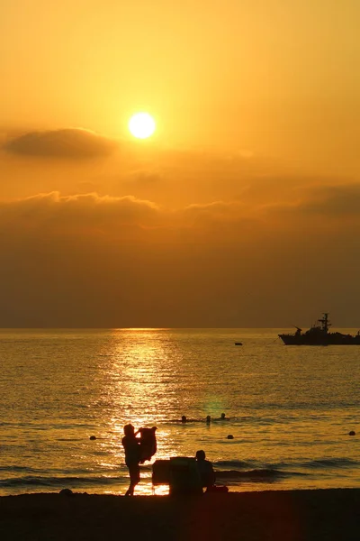 Солнце Садится Горизонт Берегу Средиземного Моря Севере Государства Израиль — стоковое фото