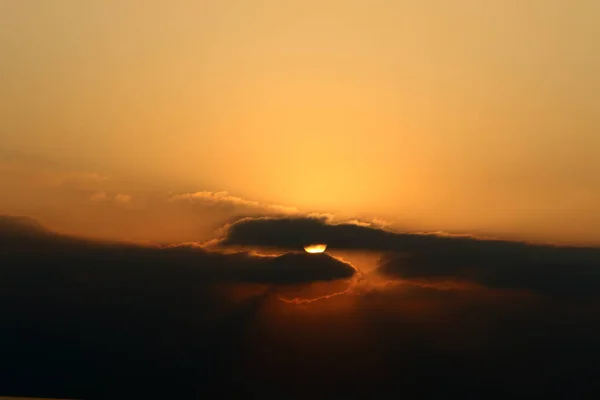 Soleil Couche Sur Horizon Sur Les Rives Mer Méditerranée Nord — Photo