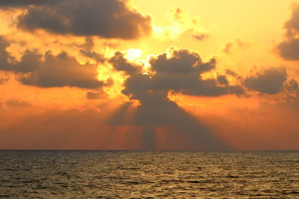 Sol Põe Sobre Horizonte Nas Margens Mar Mediterrâneo Norte Estado — Fotografia de Stock