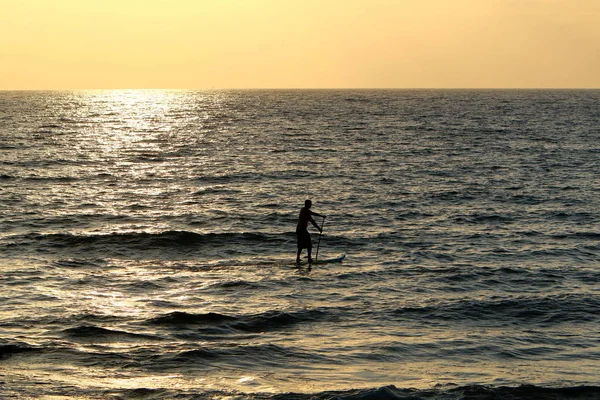 Sol Põe Sobre Horizonte Nas Margens Mar Mediterrâneo Norte Estado — Fotografia de Stock