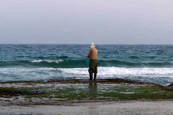 Man Rests Plays Sports Shores Mediterranean Sea Northern Israel — Stock Photo, Image