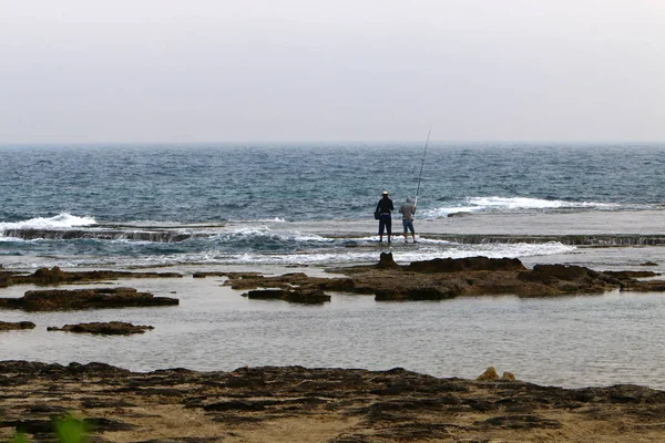 Homme Repose Fait Sport Sur Les Rives Mer Méditerranée Dans — Photo