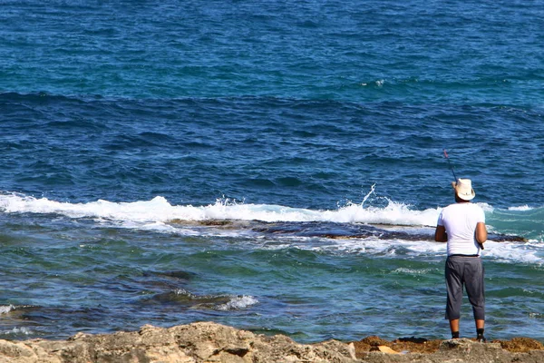 Man Rests Plays Sports Shores Mediterranean Sea Northern Israel — Stock Photo, Image