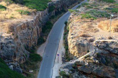 İsrail devletinin kuzeyinde dağlık orman dolambaçlı yol 