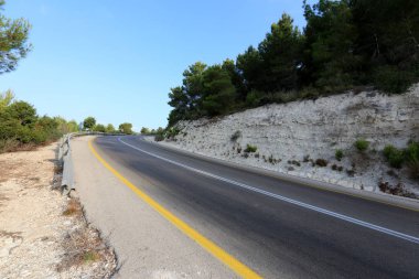 İsrail devletinin kuzeyinde dağlık orman dolambaçlı yol 