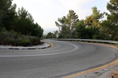 İsrail devletinin kuzeyinde dağlık orman dolambaçlı yol 