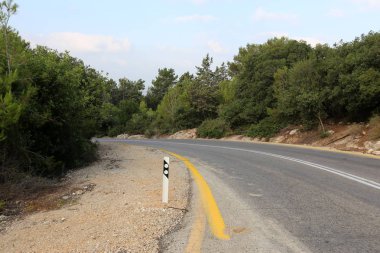 İsrail devletinin kuzeyinde dağlık orman dolambaçlı yol 