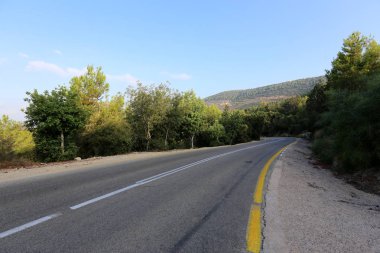 İsrail devletinin kuzeyinde dağlık orman dolambaçlı yol 