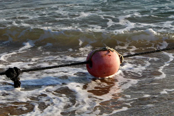 Corda Recinzione Sulla Spiaggia Sulle Rive Del Mar Mediterraneo Israele — Foto Stock