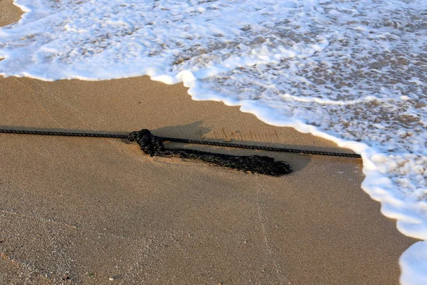 Corda Recinzione Sulla Spiaggia Sulle Rive Del Mar Mediterraneo Israele — Foto Stock