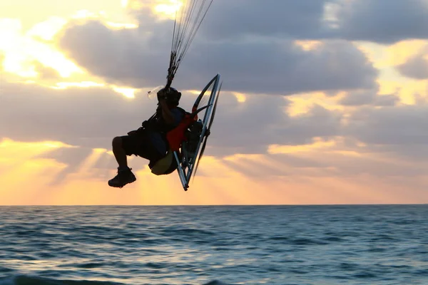 Flug Über Das Mittelmeer Bei Sonnenuntergang Nordisrael — Stockfoto