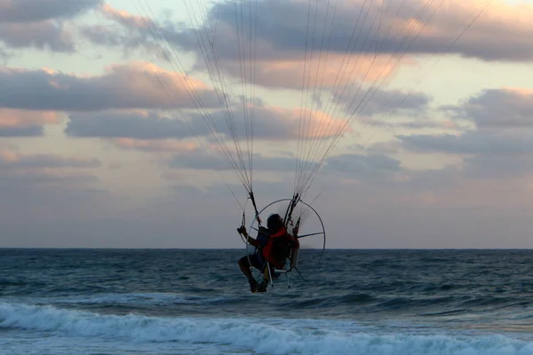 Vuelo Sobre Mediterráneo Atardecer Del Día Norte Israel —  Fotos de Stock