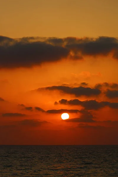 Sun Sets Horizon Mediterranean Sea North Israel — Stock Photo, Image